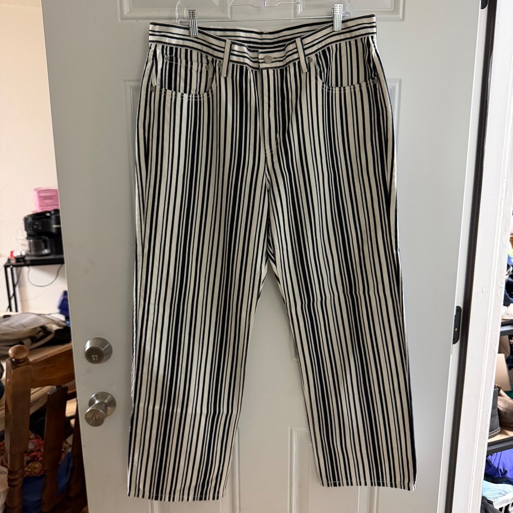 Levis 501 Original Fit Jeans Womens 33x30 Black White Stripe Straight Leg